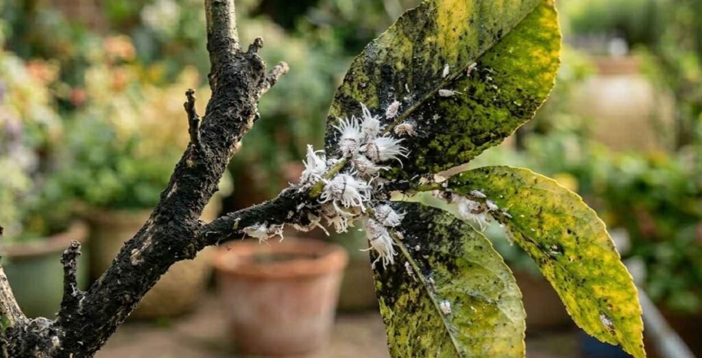 Negrilla en cítricos causada por plaga de cochinilla algodonosa