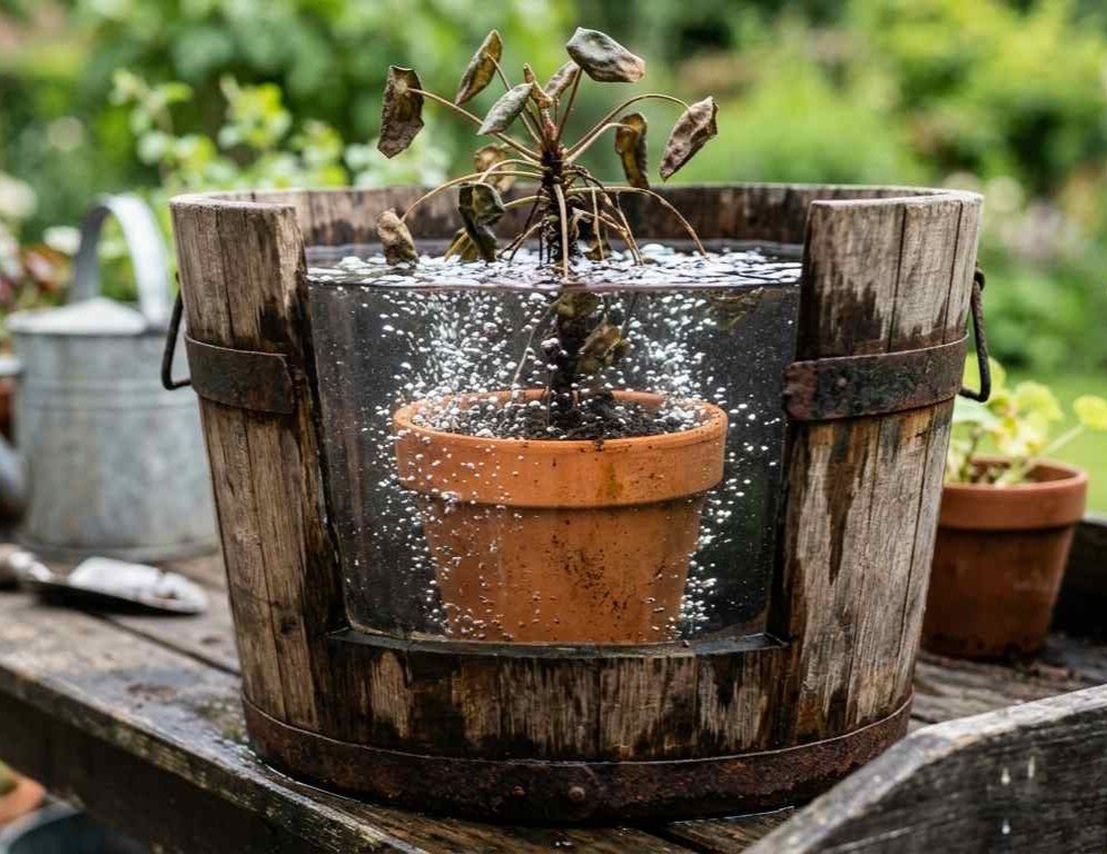 Técnica de riego por inmersión para hidratar sustrato seco