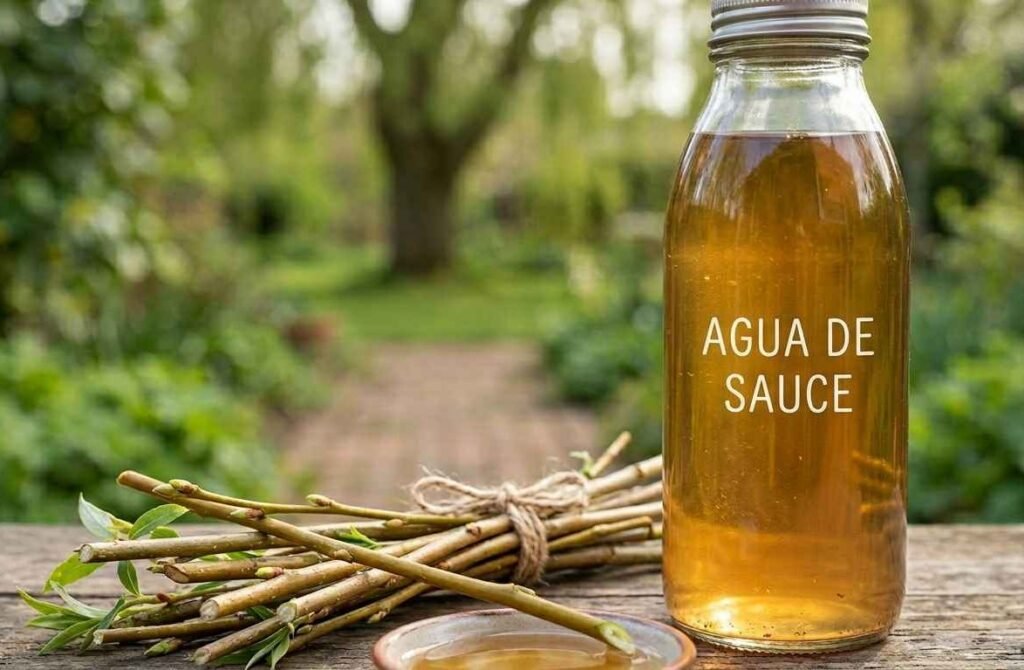 Agua de sauce preparada para estimular el crecimiento de raíces en árboles