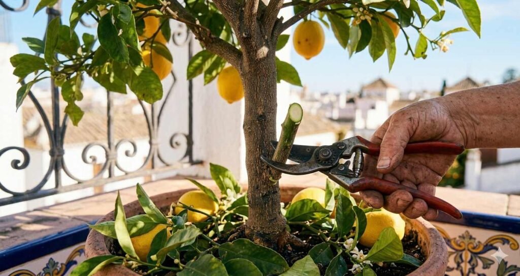 Técnica correcta para eliminar un chupón de un limonero en maceta