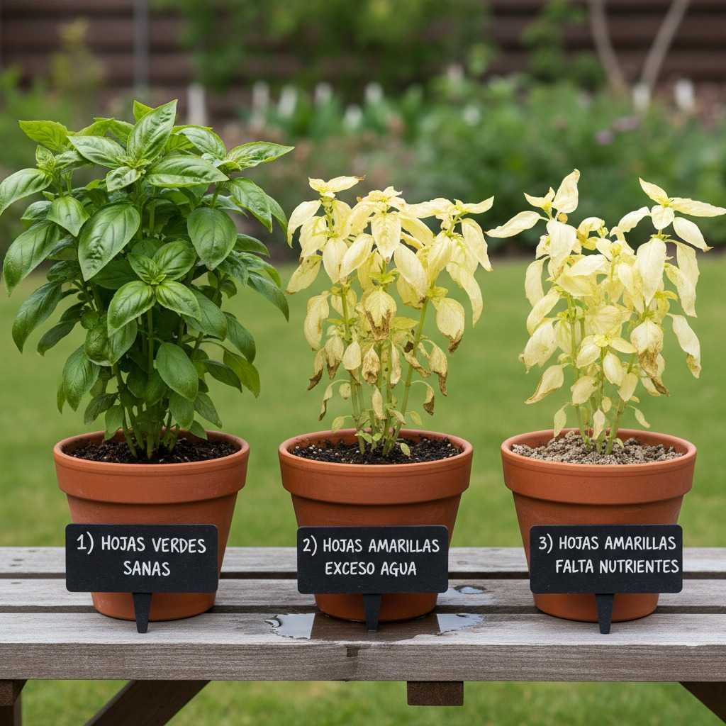 Comparación hojas amarillas en plantas por diferentes causas - guía diagnóstico visual