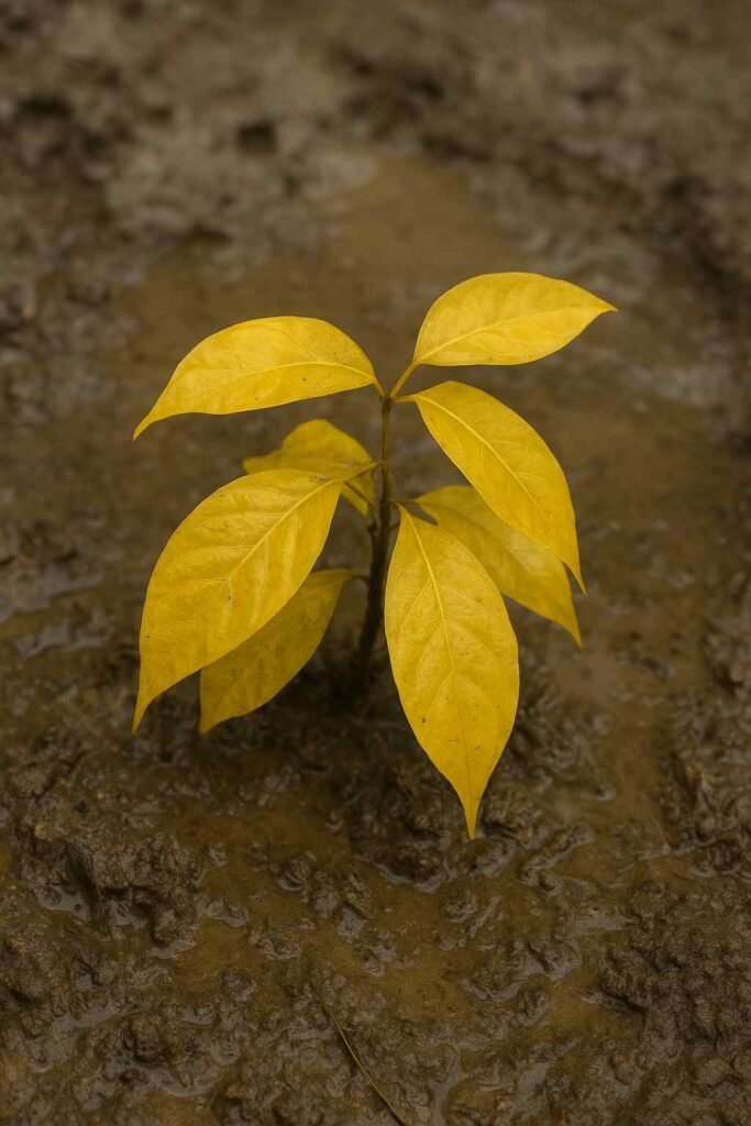 Hojas amarillas por exceso de riego - síntomas visuales plantas