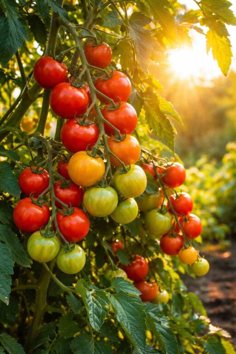 Cultivar tomates en casa planta productiva con frutos rojos maduros