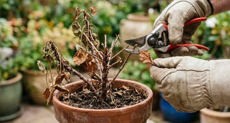 Poda de limpieza en planta seca para su recuperación.